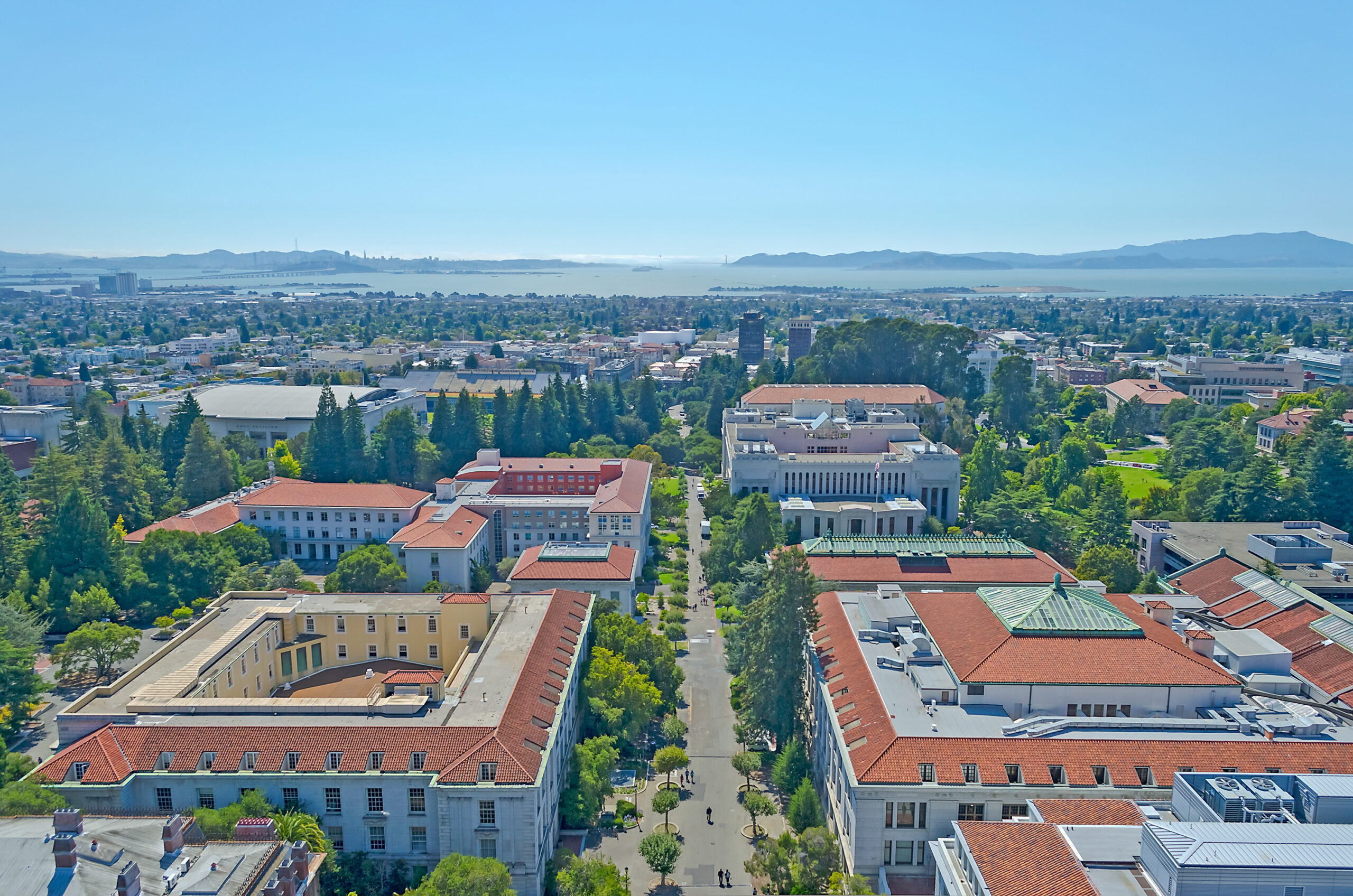 Aerial View of Berkeley University Campus and San Francisco Bay California USA