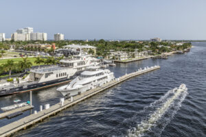 Fort Lauderdale, USA - August 17, 2014: view from draw bridge to skyline and harbor of Fort Lauderdale, USA.