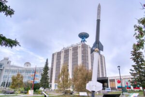 Fairbanks, AK - August 28, 2022: Exterior of the C. T. Elvey Building at the University of Alaska at Fairbanks, home to the Geophysical Institute